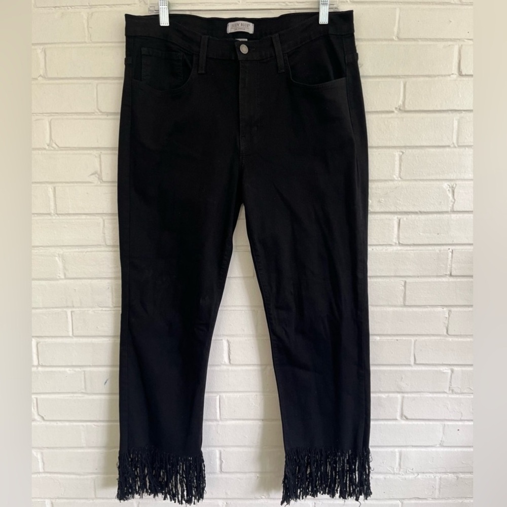 Judy Blue Jeans‎ in Black, Ankle Cropped with Fringe SIZE XL NWOT